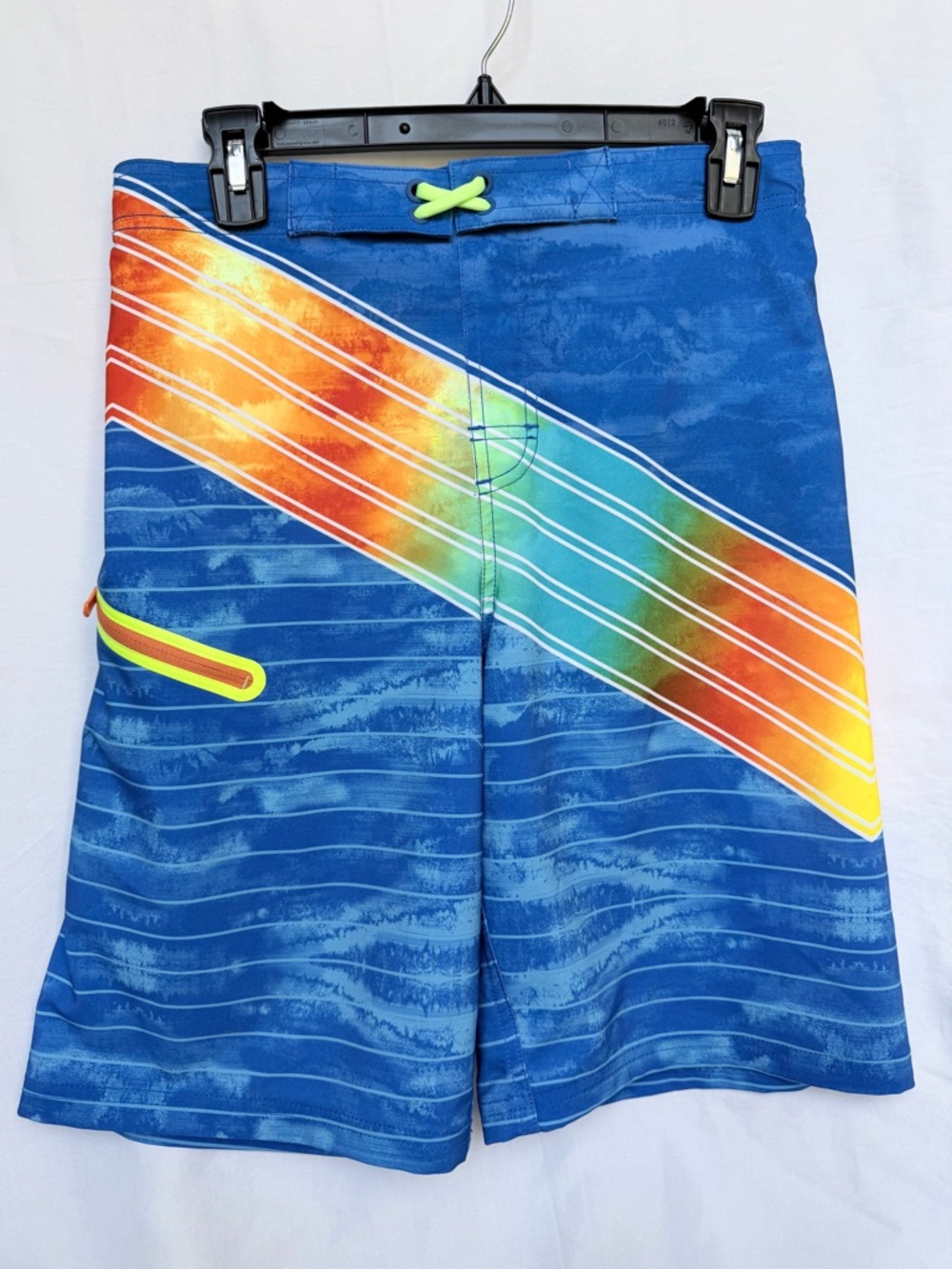 wonder nation Blue Swim Trunks with Rainbow Diagonal Stripe